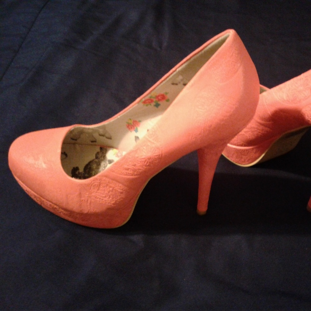 Coral sugar skull platform heels